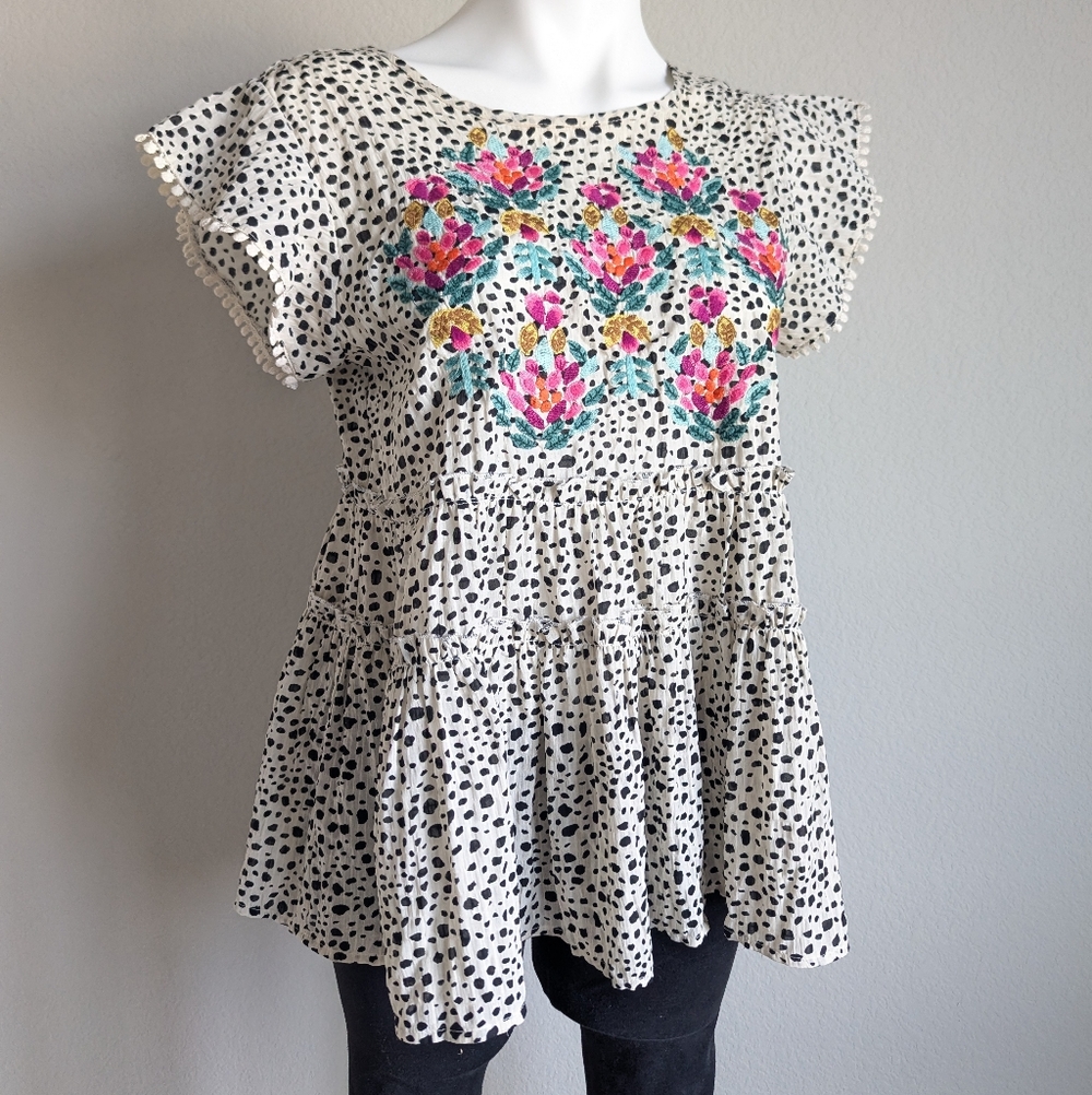 THML Spotted Embroidered Babydoll Top